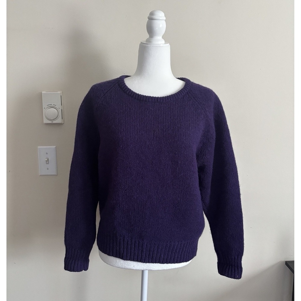 Vintage LL Bean WOOL Sweater Womens Medium Purple Heavy Outdoor Cabincore *FLAW